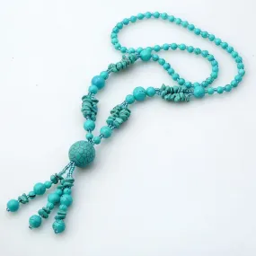 Penelope Turquoise Beaded Long Tassel Necklace