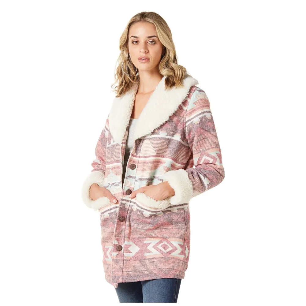 112335521 Wrangler Women's Retro Southwest Print Sherpa Shawl Collar Coat