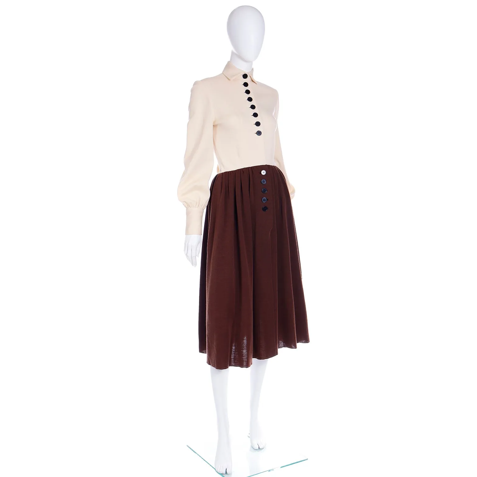 1960s Norman Norell Brown & Cream Knit Vintage Dress