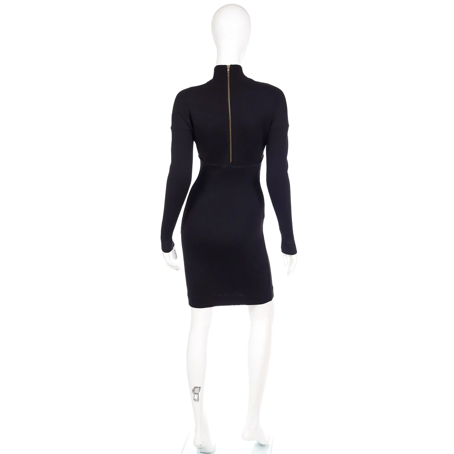 1986 Azzedine Alaia Black Stretch Bodycon Zipper Runway Dress