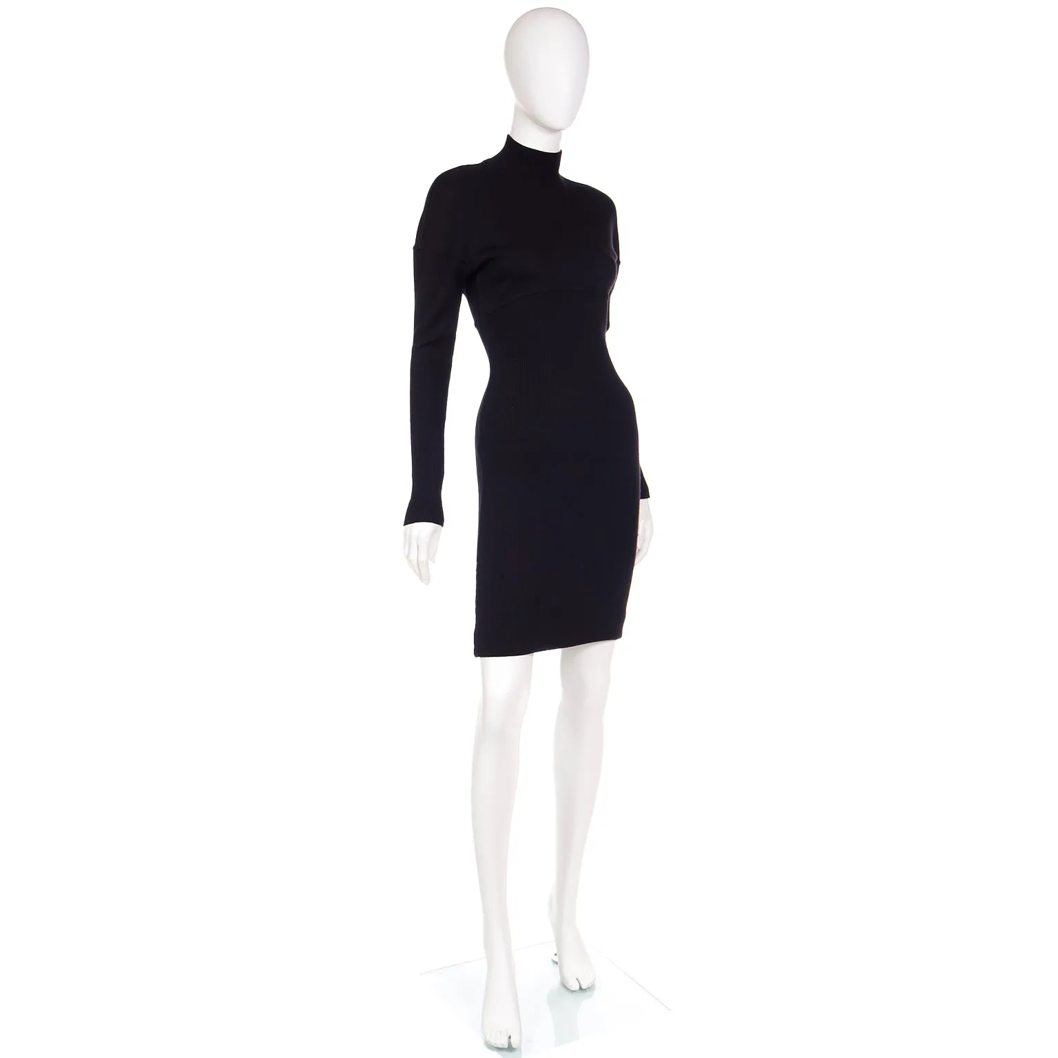 1986 Azzedine Alaia Black Stretch Bodycon Zipper Runway Dress