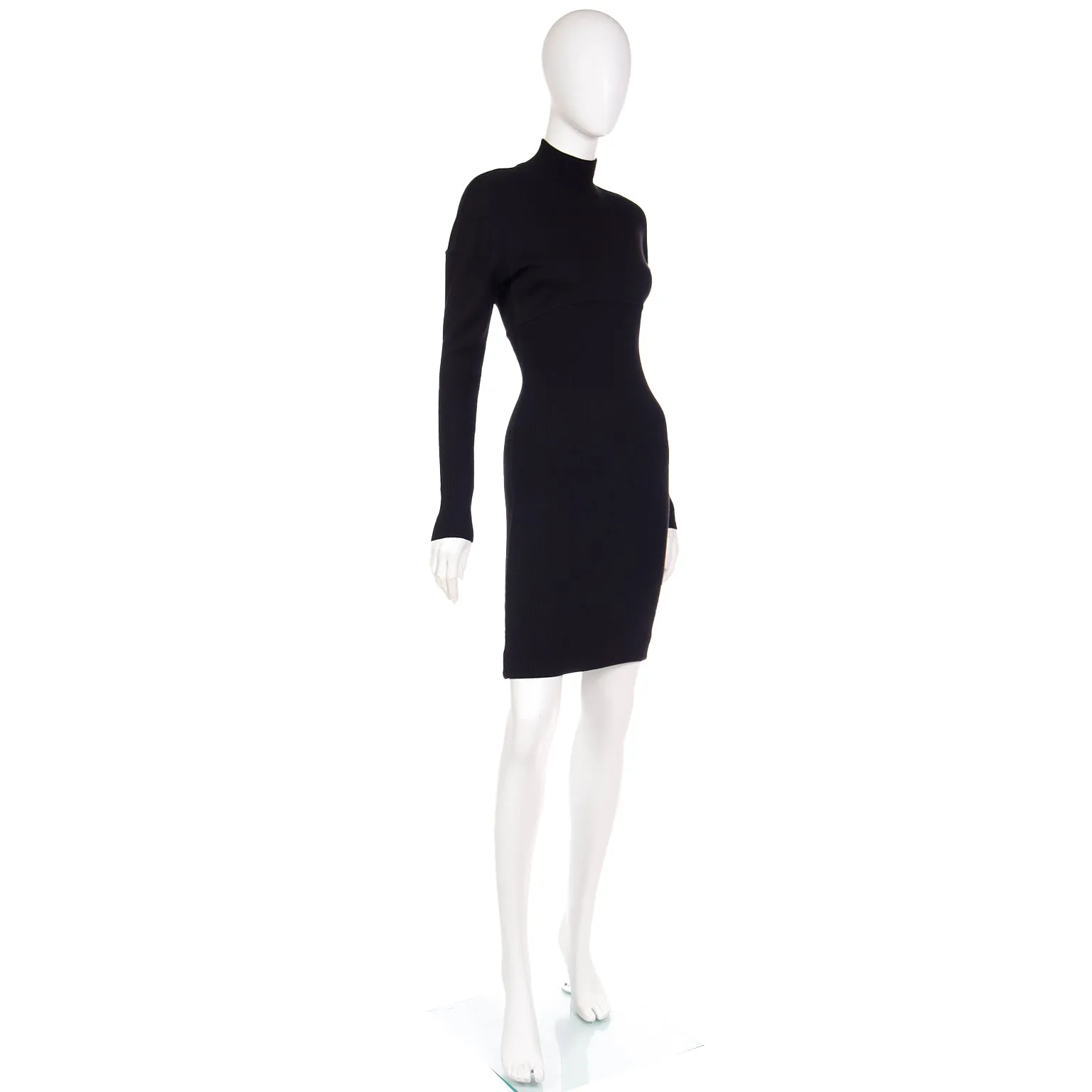 1986 Azzedine Alaia Black Stretch Bodycon Zipper Runway Dress