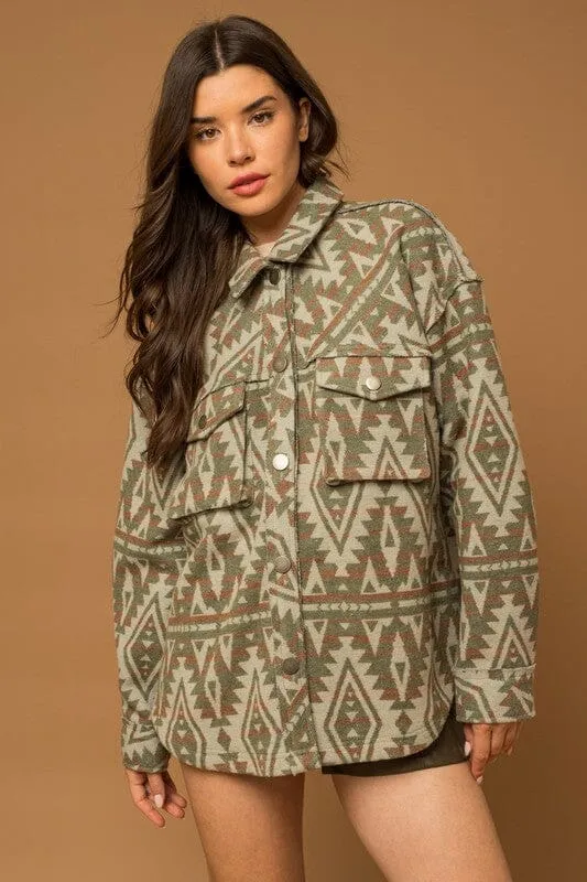 3D Pocket Aztec Print Shacket