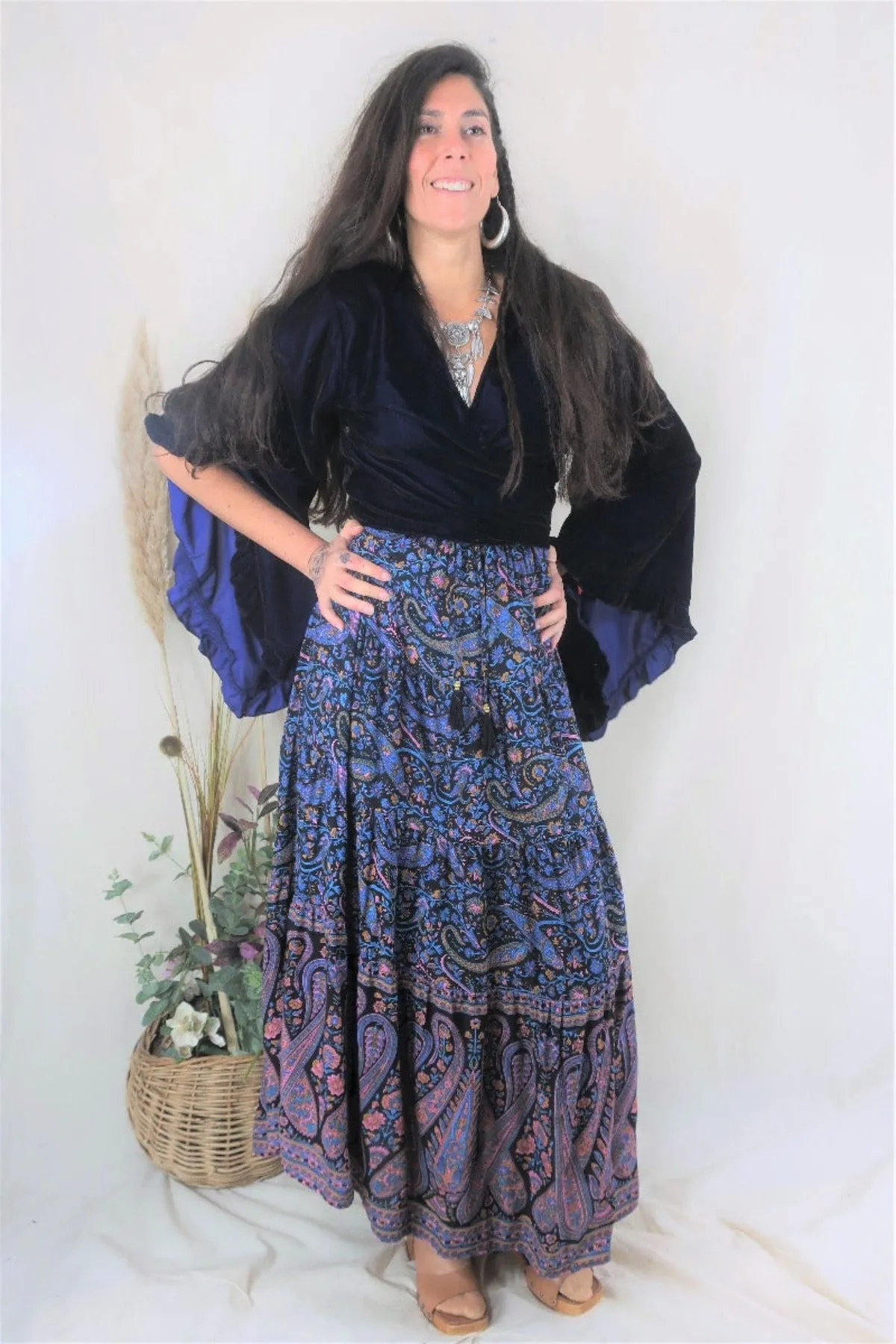 50% OFF Florence Prairie Skirt in Midnight Sapphire Paisley - Free Size