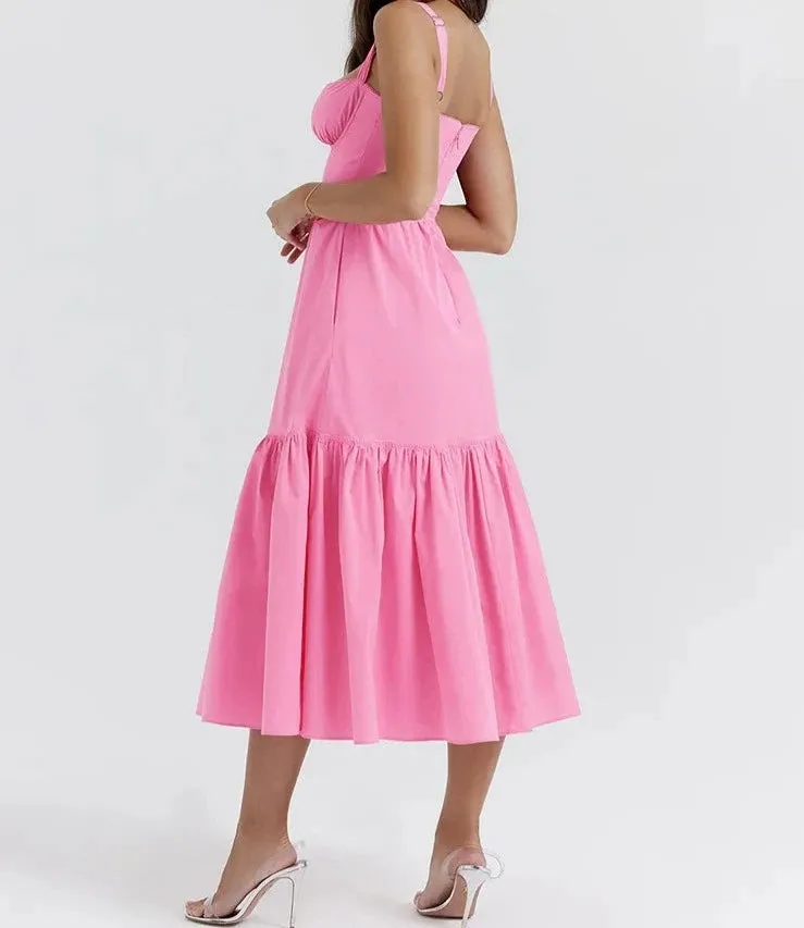 A&A Elegant Spaghetti Strap Backless A-line Midi Dress