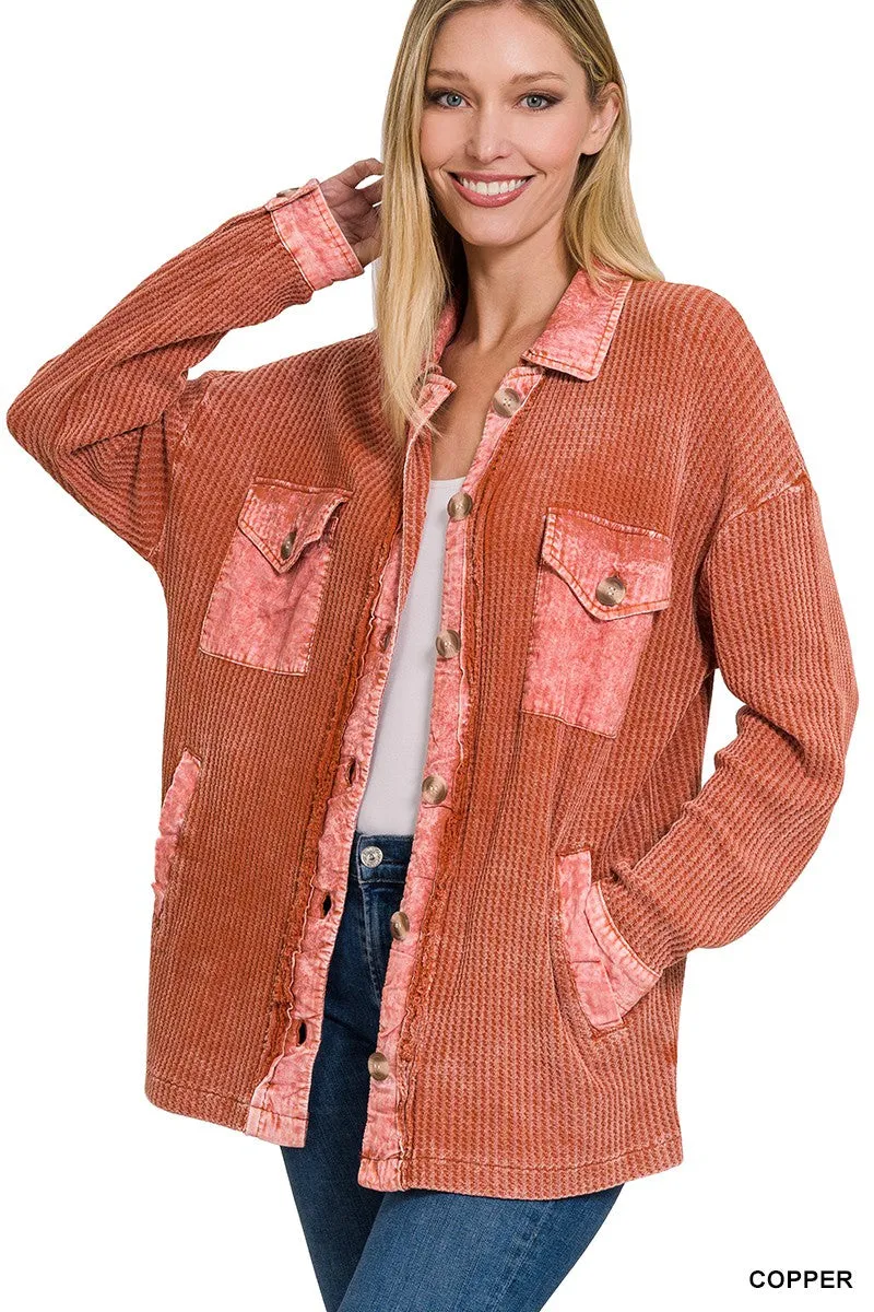 Acid Wash Soft Waffle Shacket - Final Sale