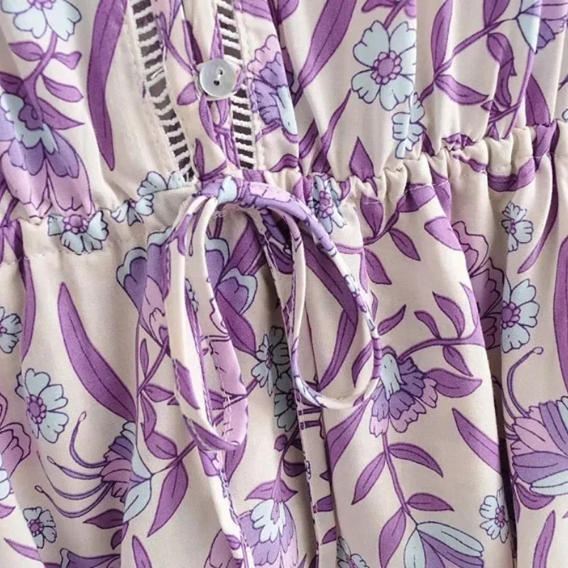 Adorable and Sweet Purple Floral Mini Summer Dress