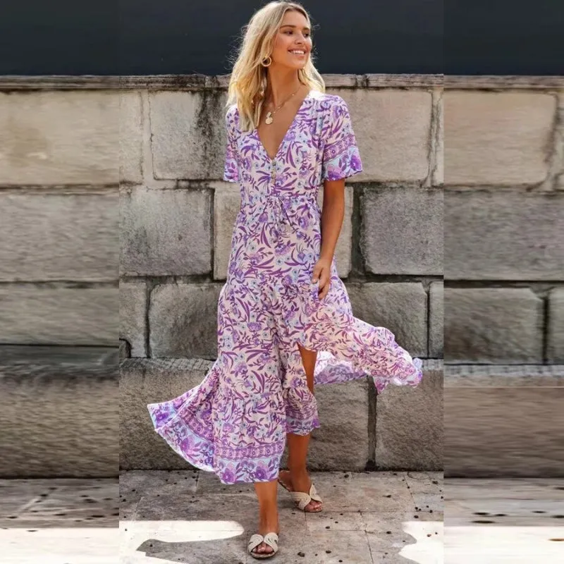 Adorable and Sweet Purple Floral Mini Summer Dress