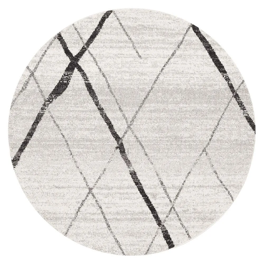 Aladdin Jabir White Grey Contemporary Round Rug