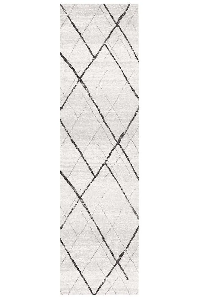 Aladdin Jabir White Grey Contemporary Runner Rug