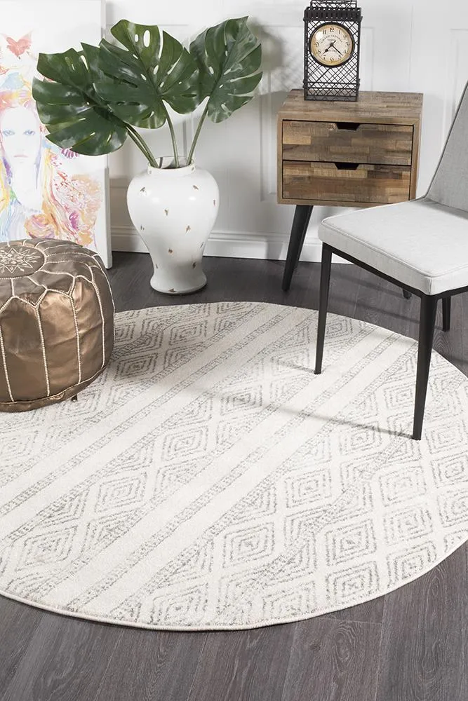 Aladdin Naima  White And Grey Tribal Round Rug