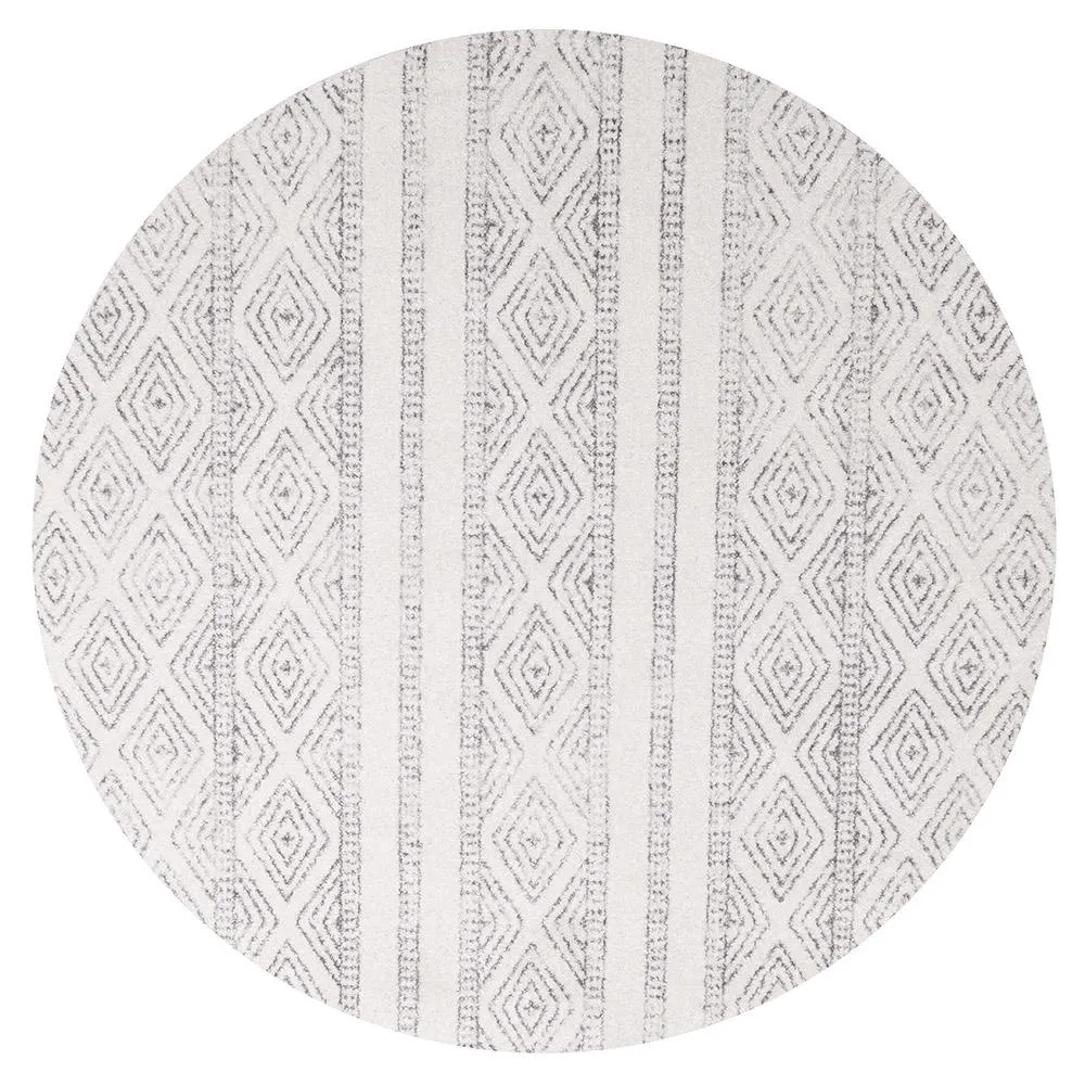 Aladdin Naima  White And Grey Tribal Round Rug