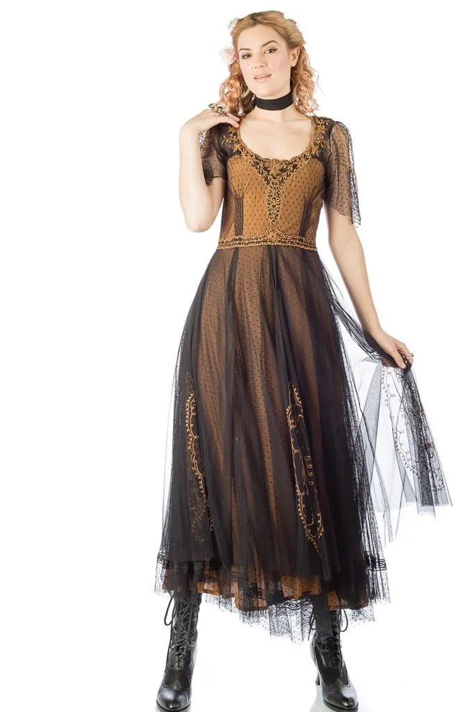 Alice Vintage Style Dress in Black-Gold by Nataya