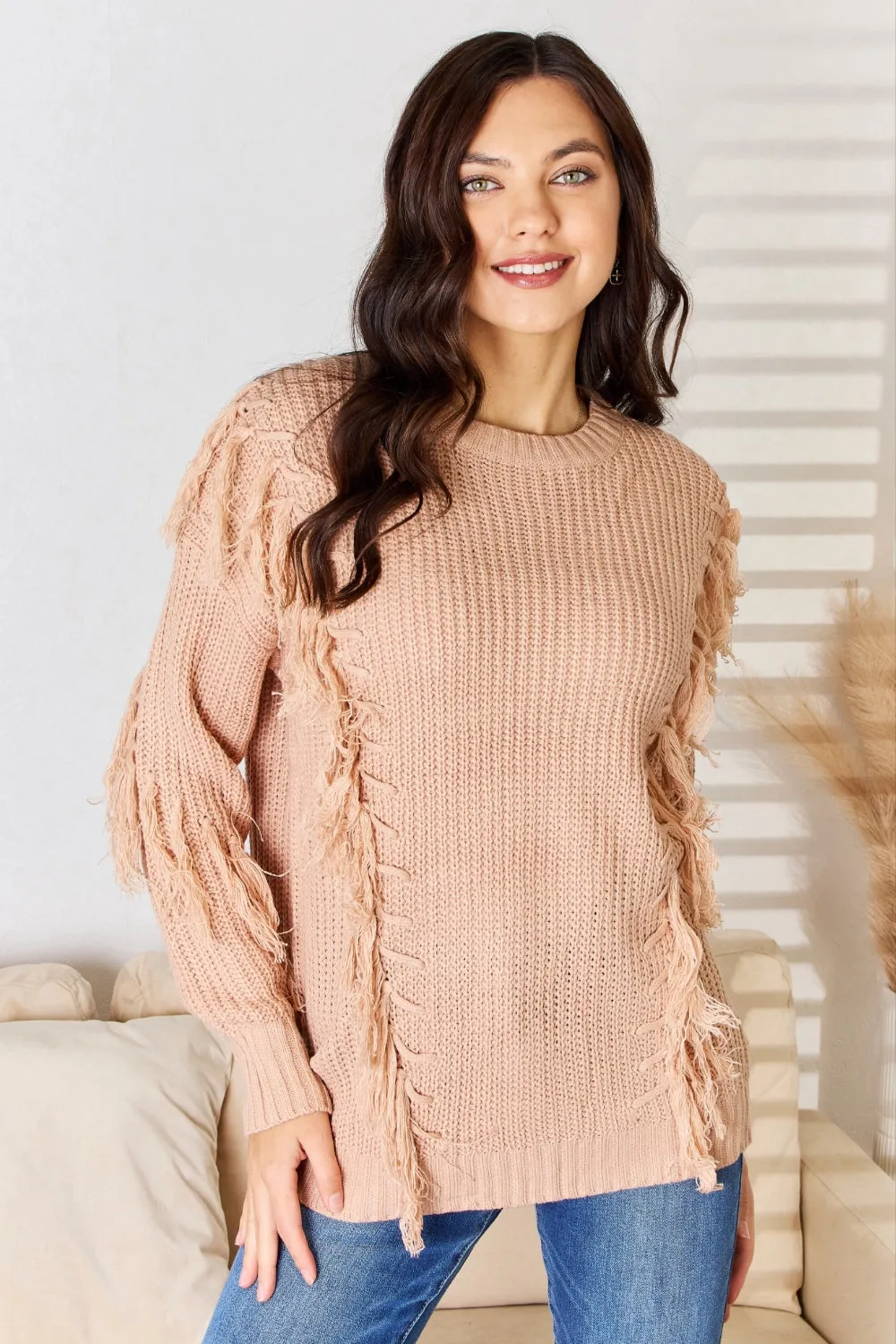 And The Why Tassel Detail Long Sleeve Sweater