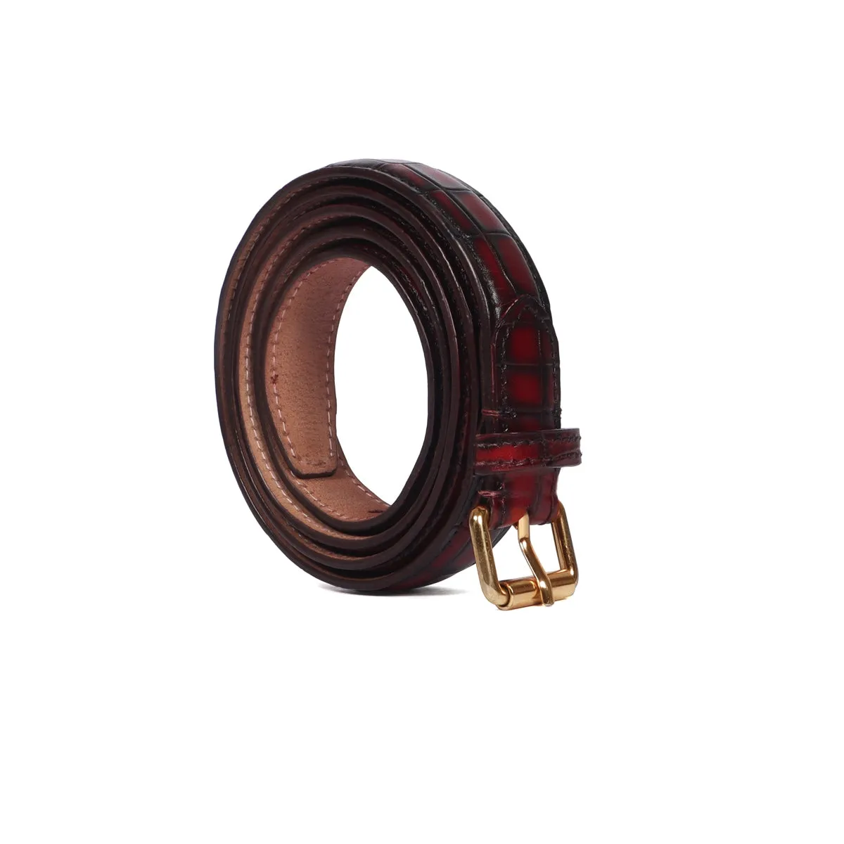 Antique Look Ladies Belt In Smoky Wine Deep Cut Leather