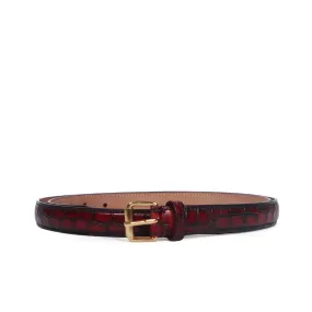 Antique Look Ladies Belt In Smoky Wine Deep Cut Leather