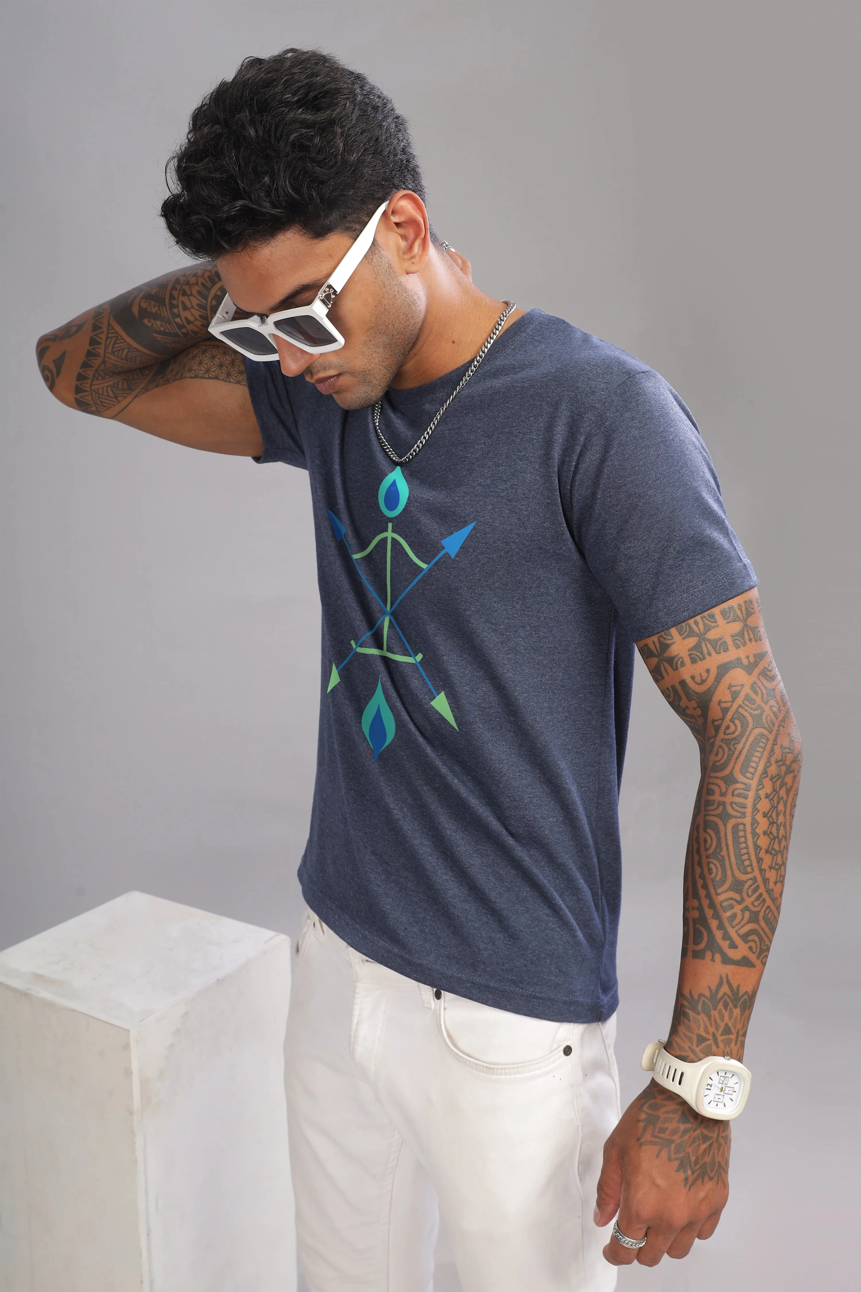 Arch and Aim - Eco Blend Cotton Denim Blue Crewneck Half Sleeve Unisex T-shirt