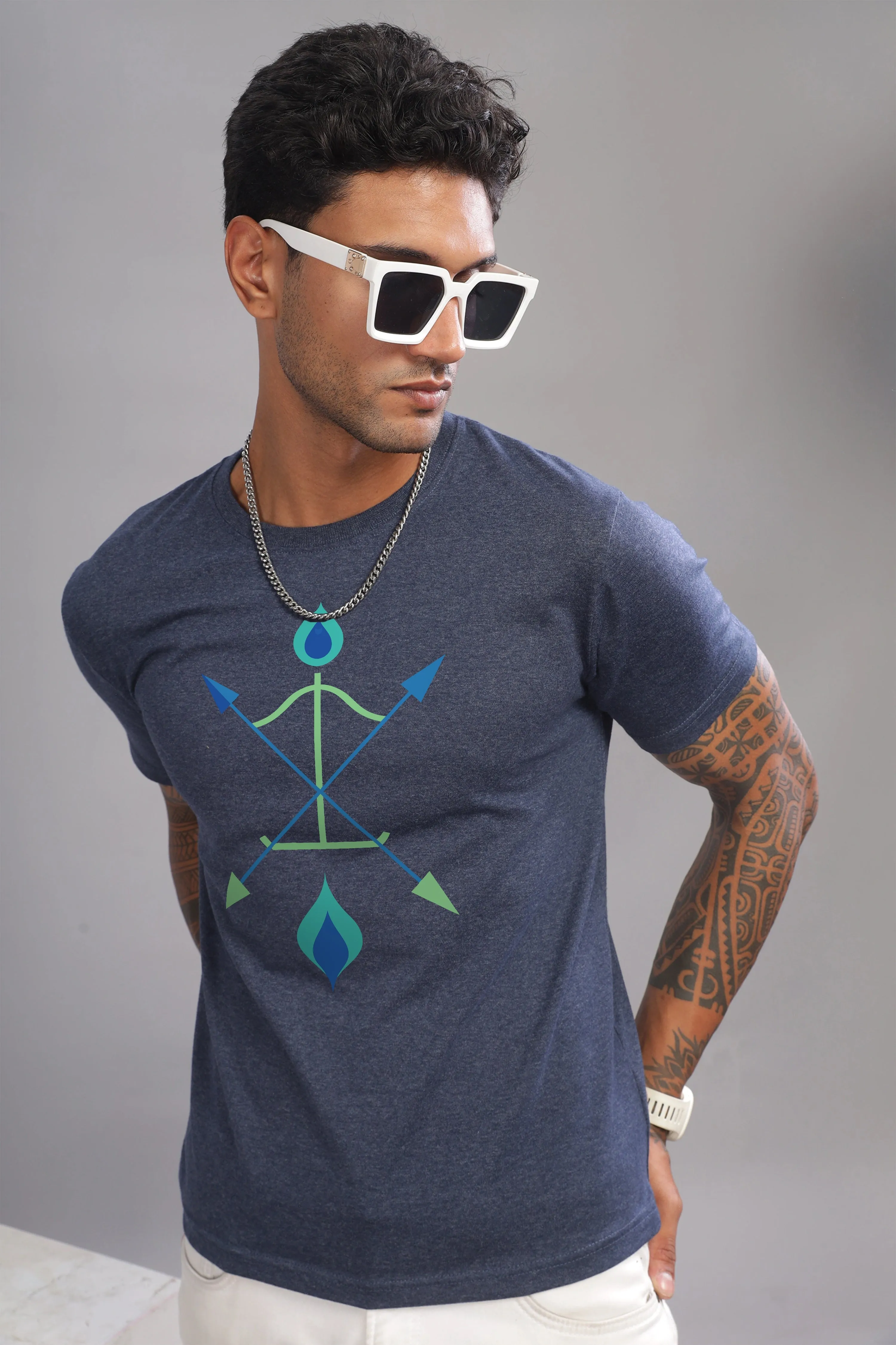 Arch and Aim - Eco Blend Cotton Denim Blue Crewneck Half Sleeve Unisex T-shirt