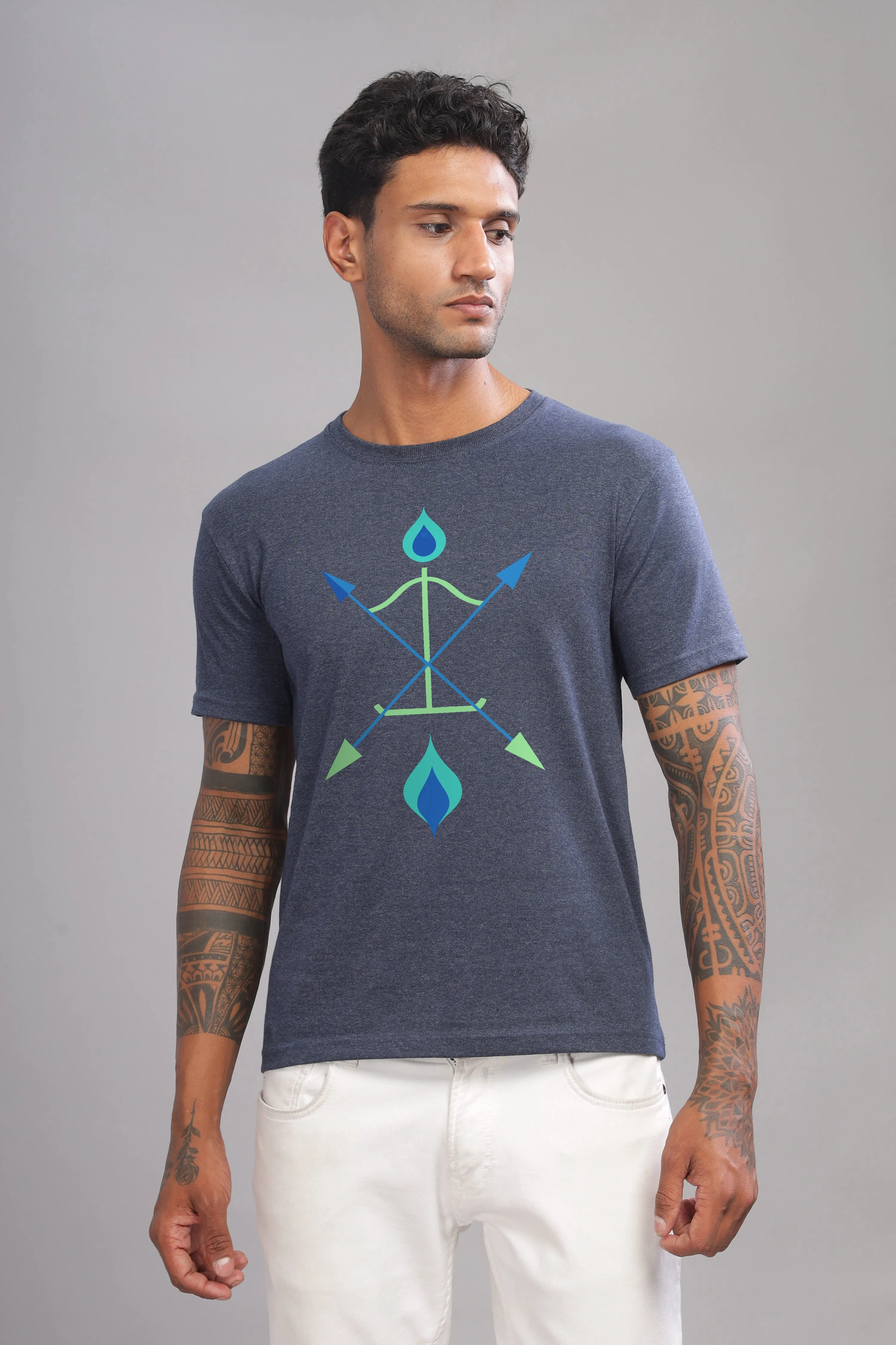 Arch and Aim - Eco Blend Cotton Denim Blue Crewneck Half Sleeve Unisex T-shirt