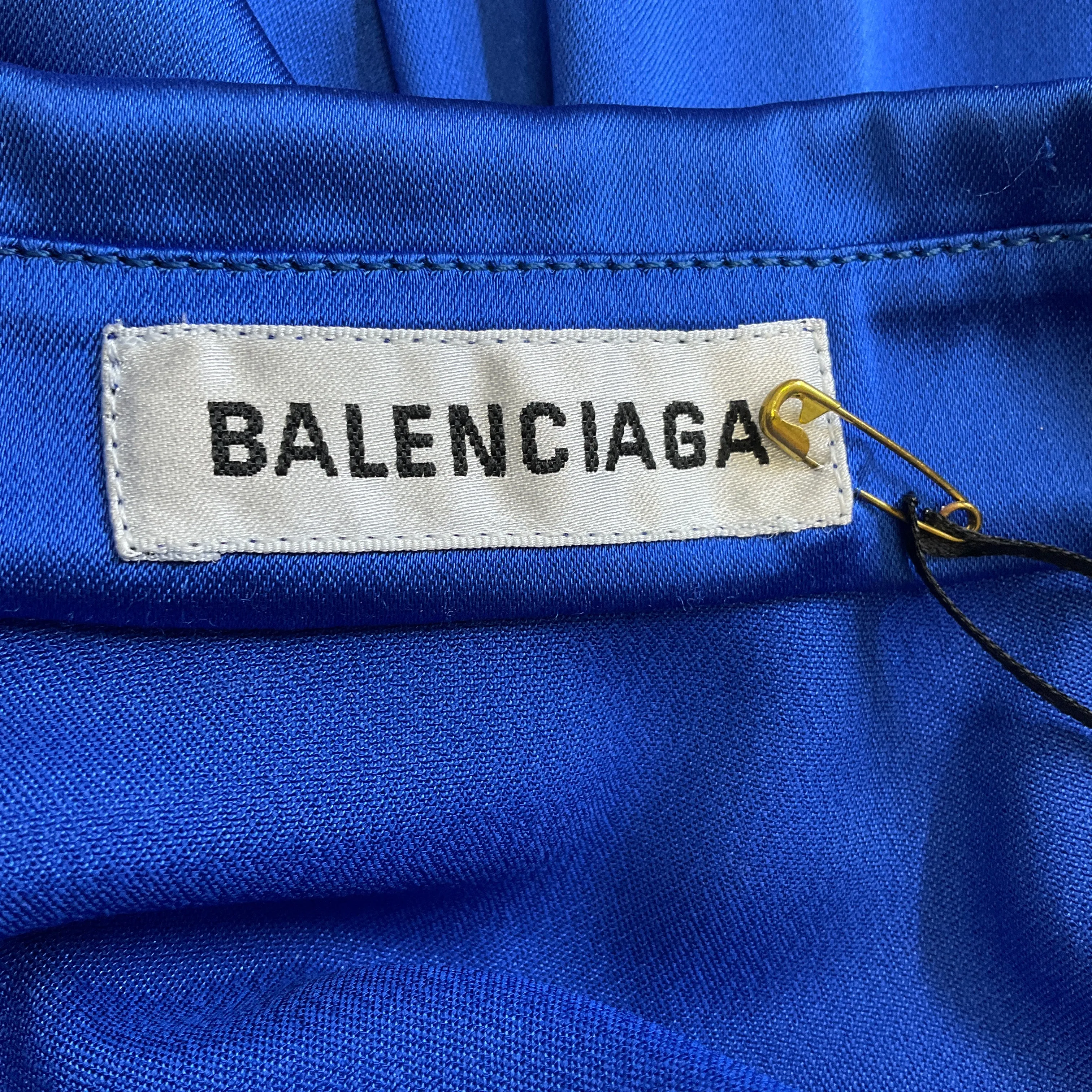 Balenciaga Blue 2018 Satin Blouse and Skirt Two-Piece Set