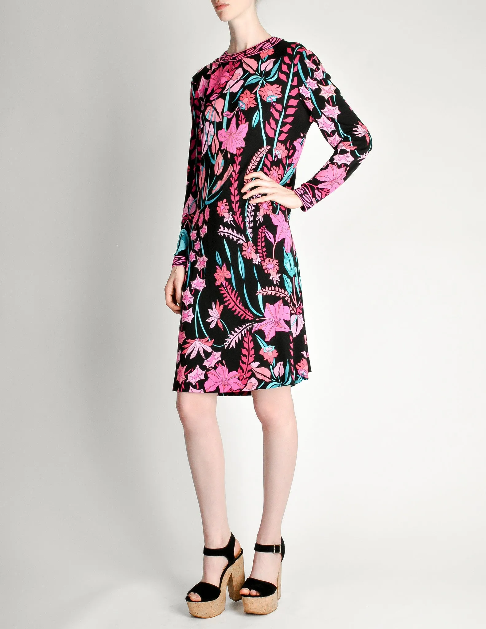 Bessi Vintage Silk Jersey Tropical Floral Print Dress