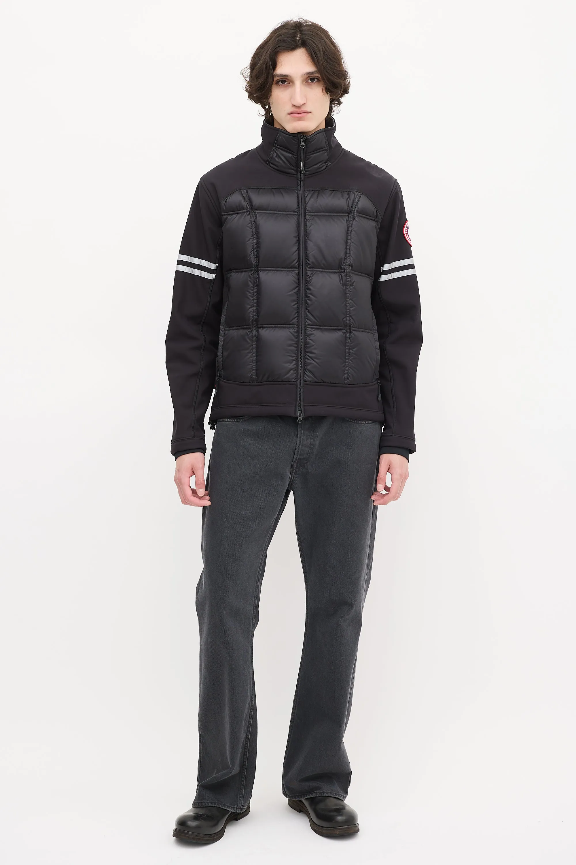 Black Down & Nylon Hybridge Puffer Jacket