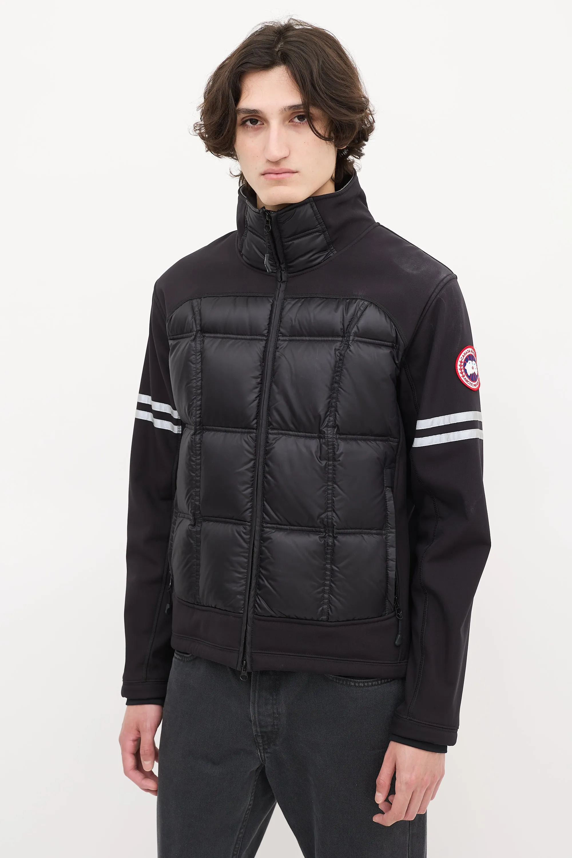 Black Down & Nylon Hybridge Puffer Jacket