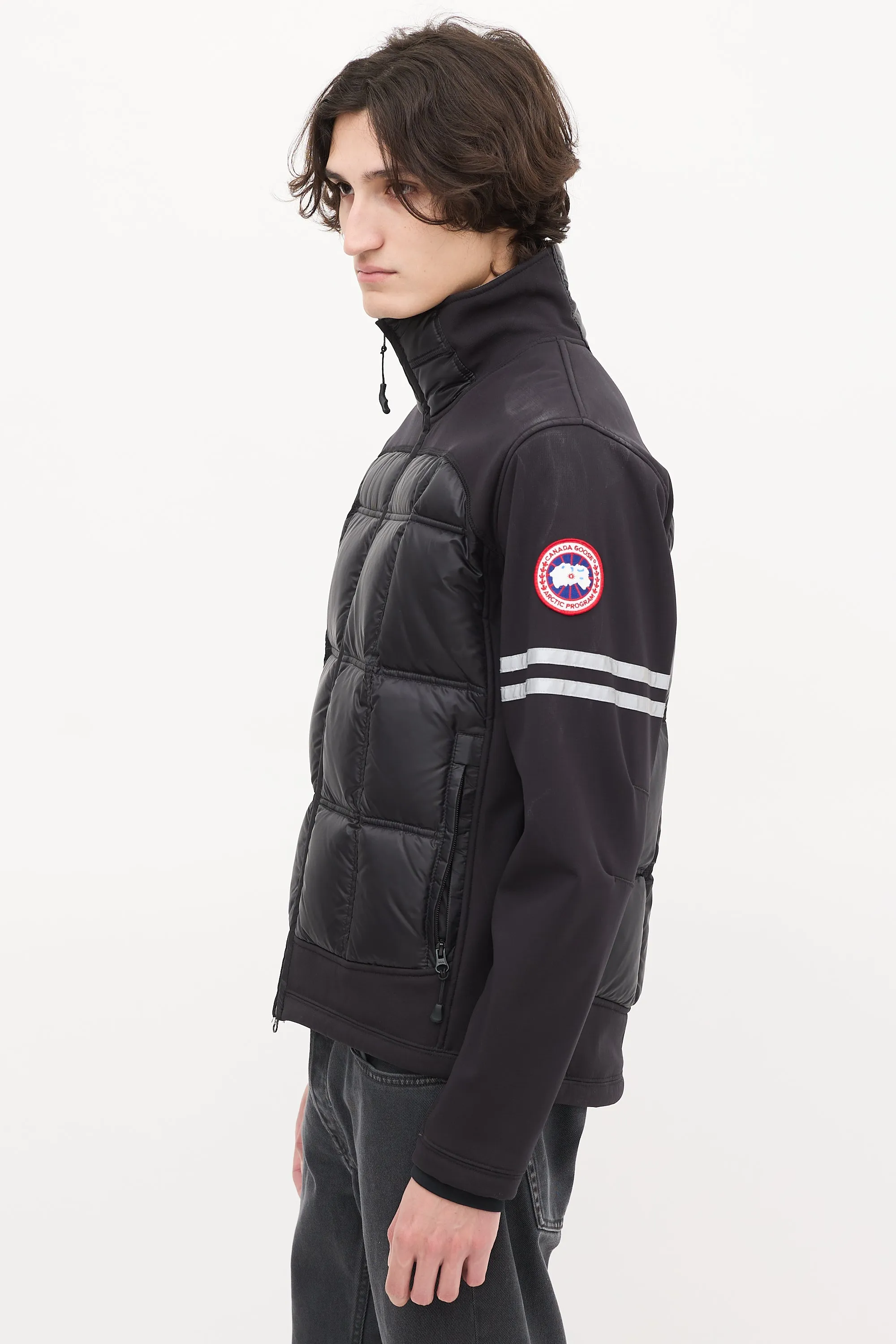 Black Down & Nylon Hybridge Puffer Jacket