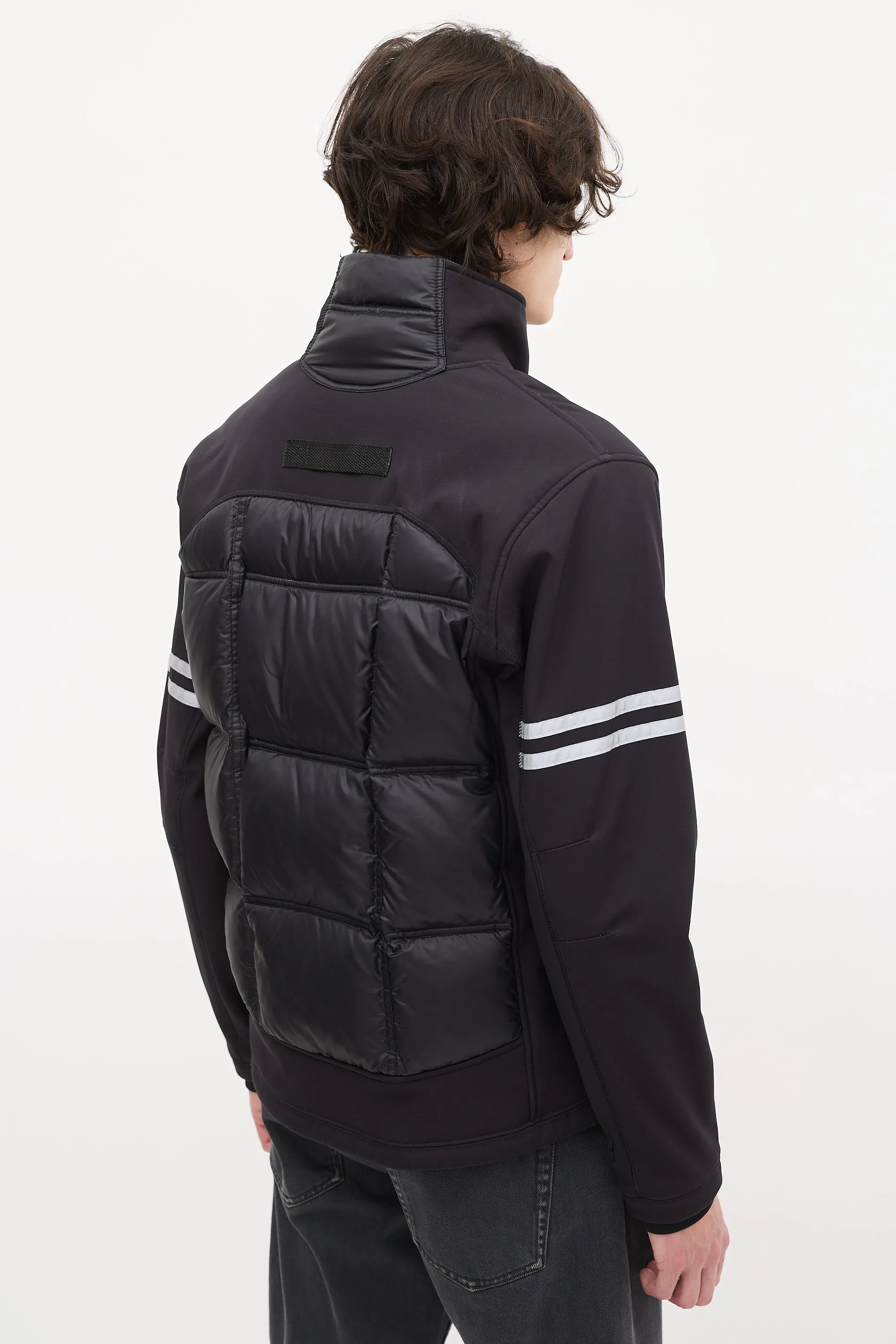 Black Down & Nylon Hybridge Puffer Jacket