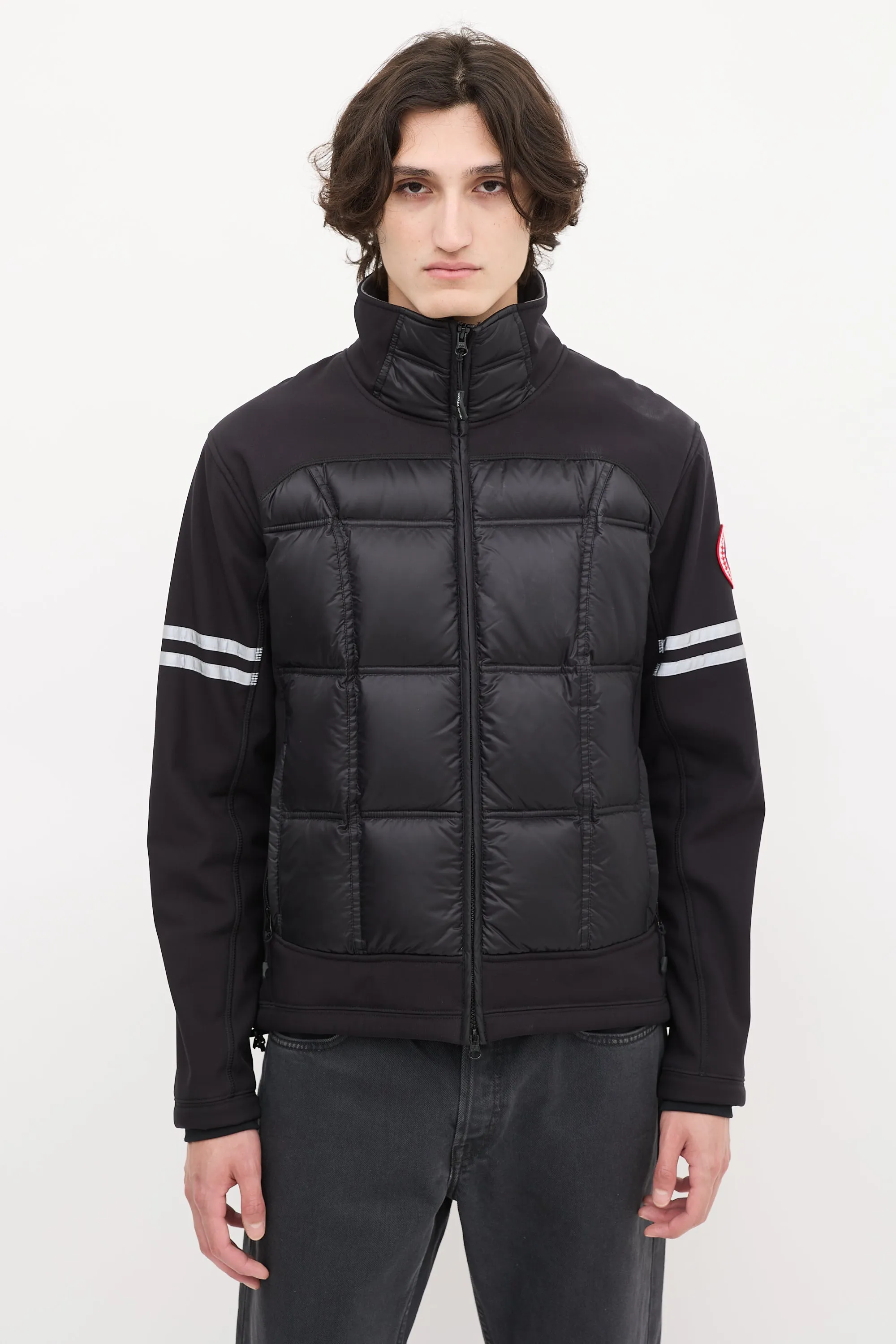 Black Down & Nylon Hybridge Puffer Jacket