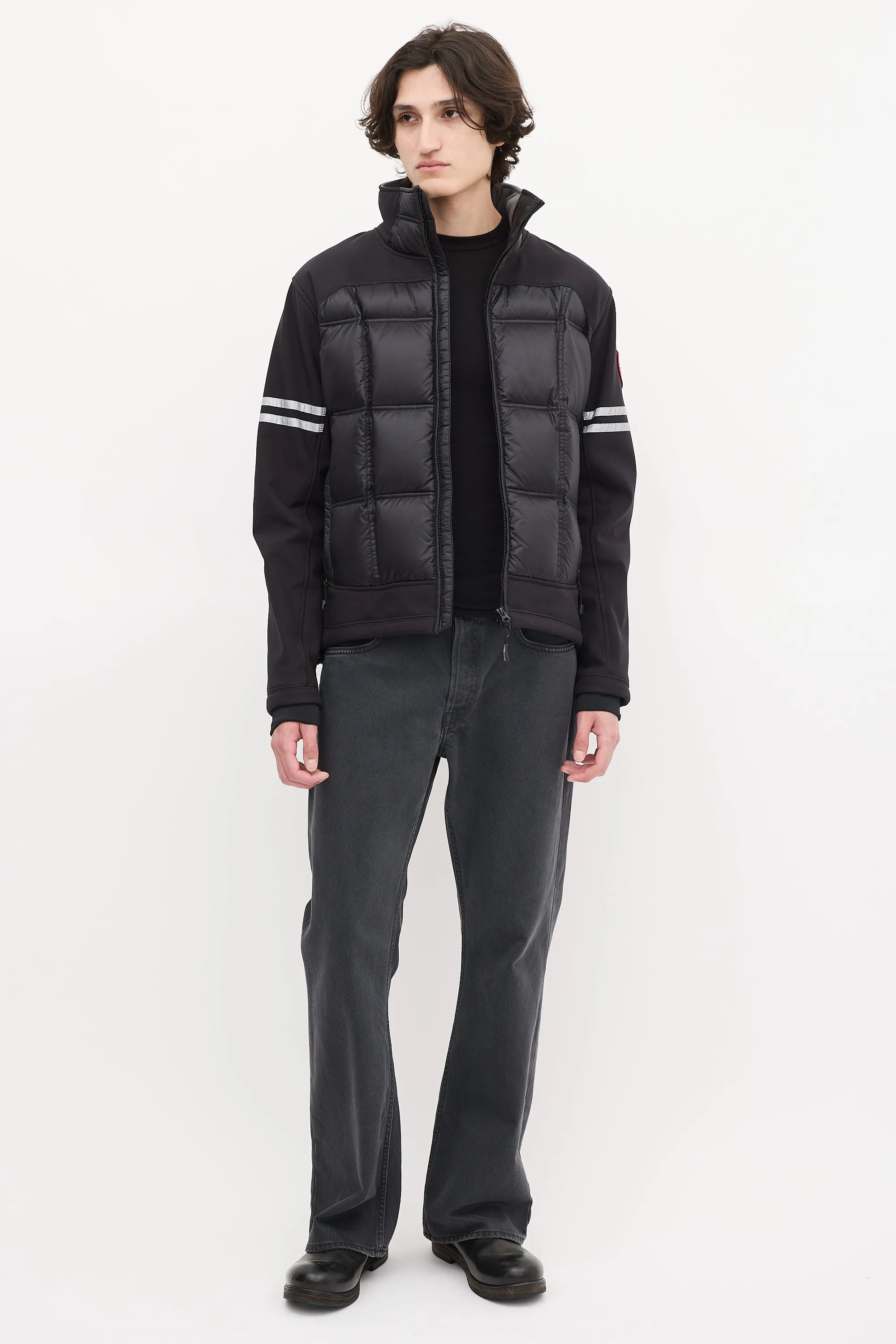 Black Down & Nylon Hybridge Puffer Jacket