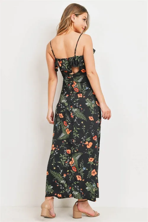 Black Floral High Low Maxi Dress