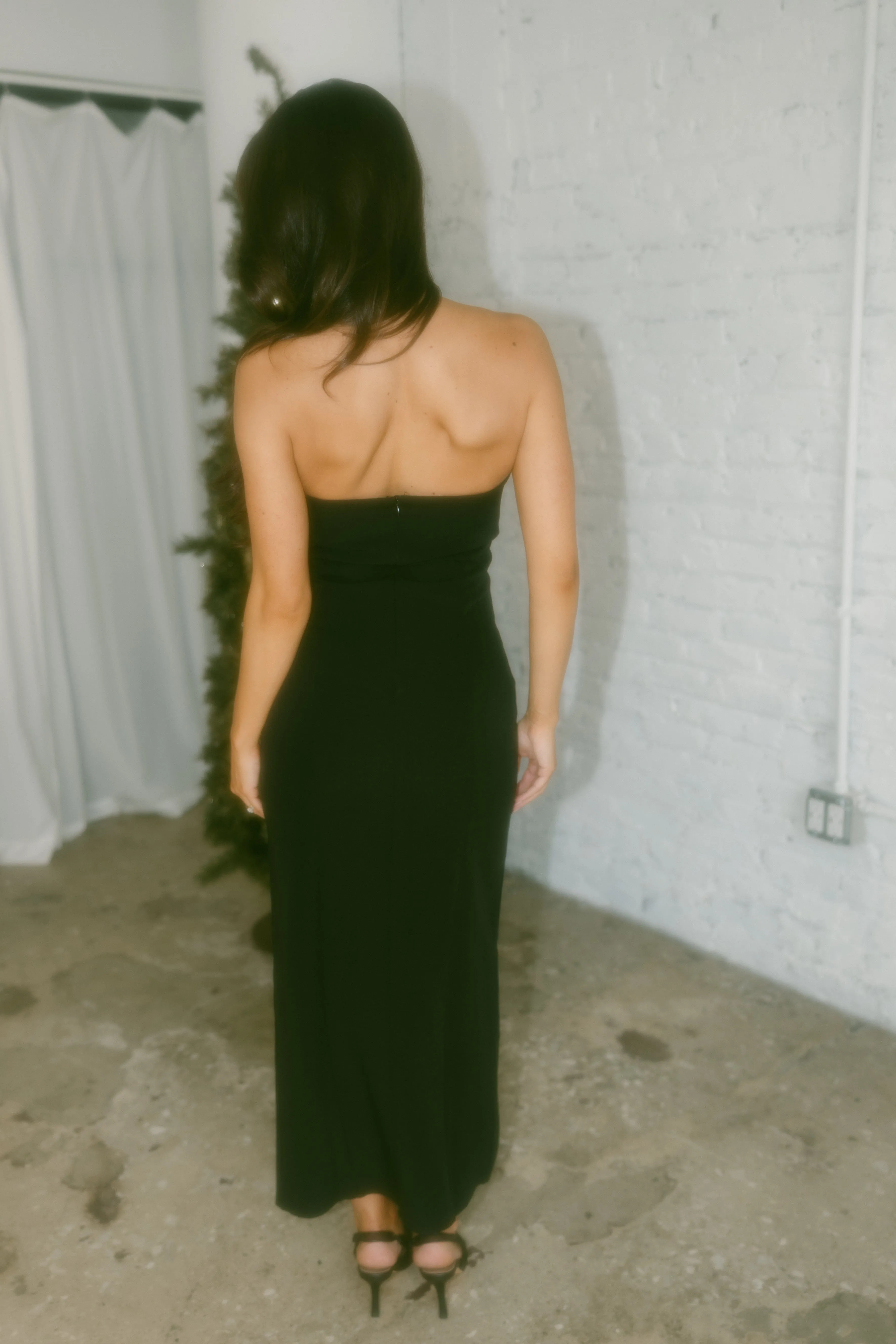 Black Strapless Bow Dress