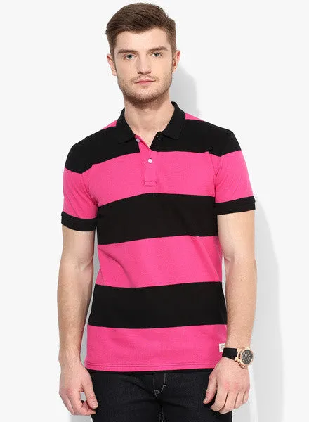 Black Striped Polo T Shirt