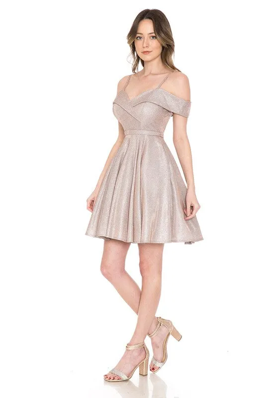 Blush Metallic Sweetheart Off Shoulder Short Dress