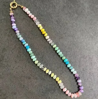 Bohemian Beaded Necklace - Natural Stone Tourmaline