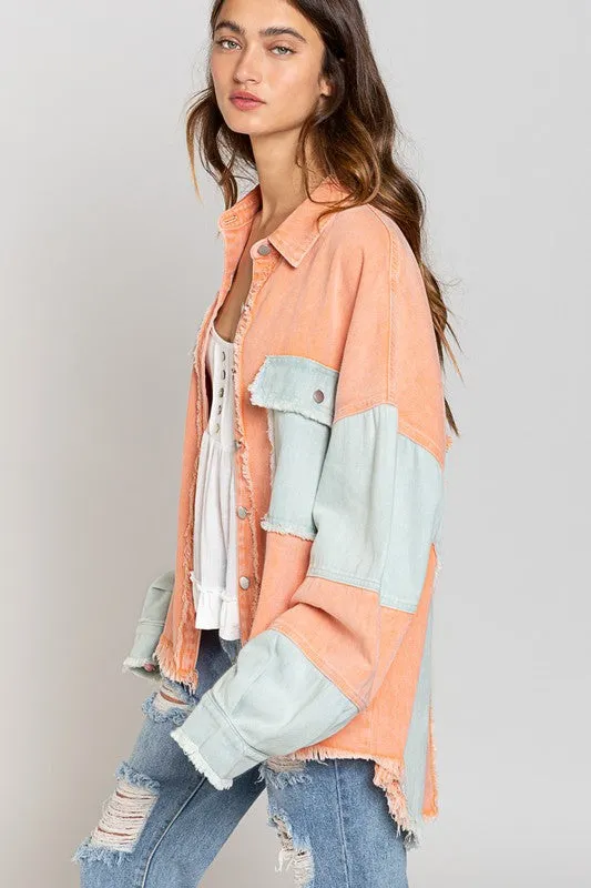 Bohemian POL Colorblock Oversized Shirt Jacket