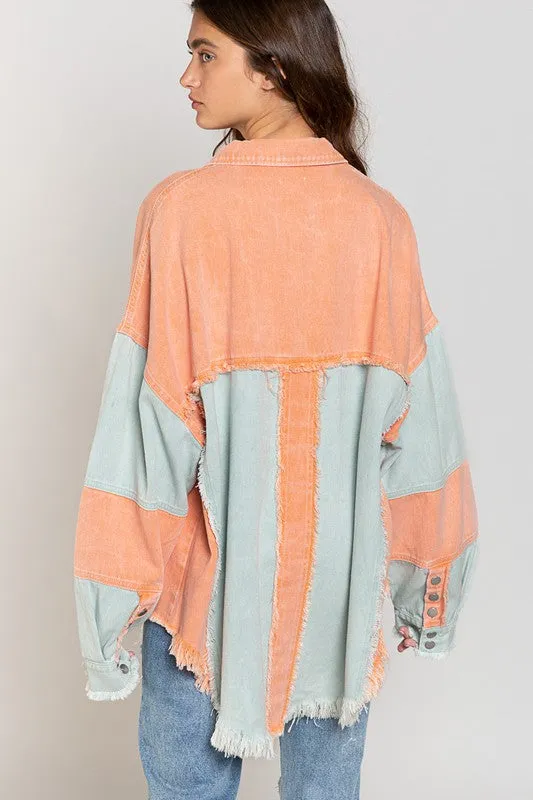 Bohemian POL Colorblock Oversized Shirt Jacket