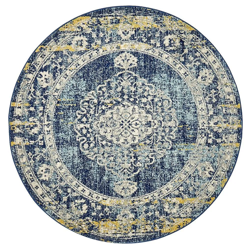 Boho Vintage April Navy Round Rug