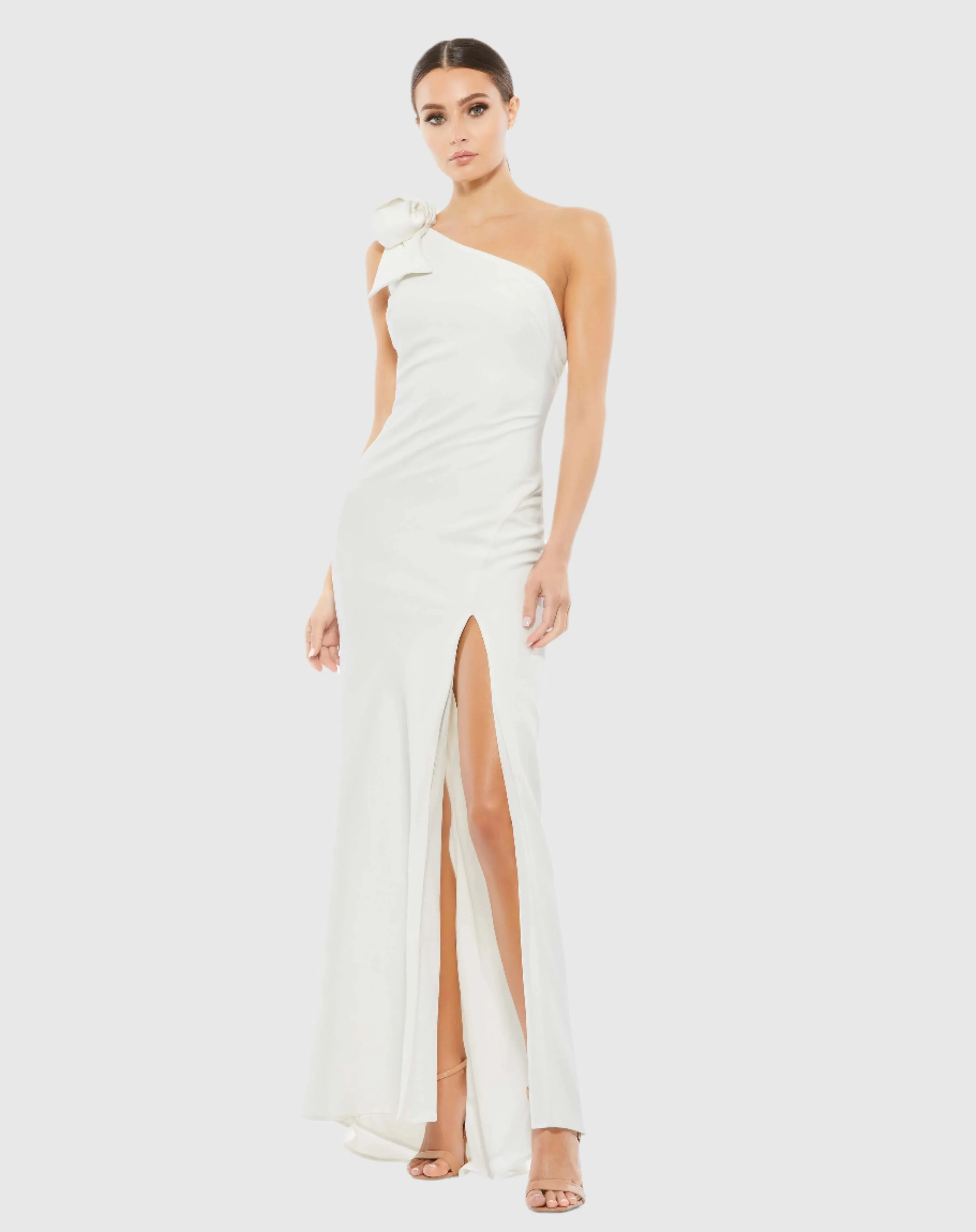 Bow One Shoulder Side Slit Gown