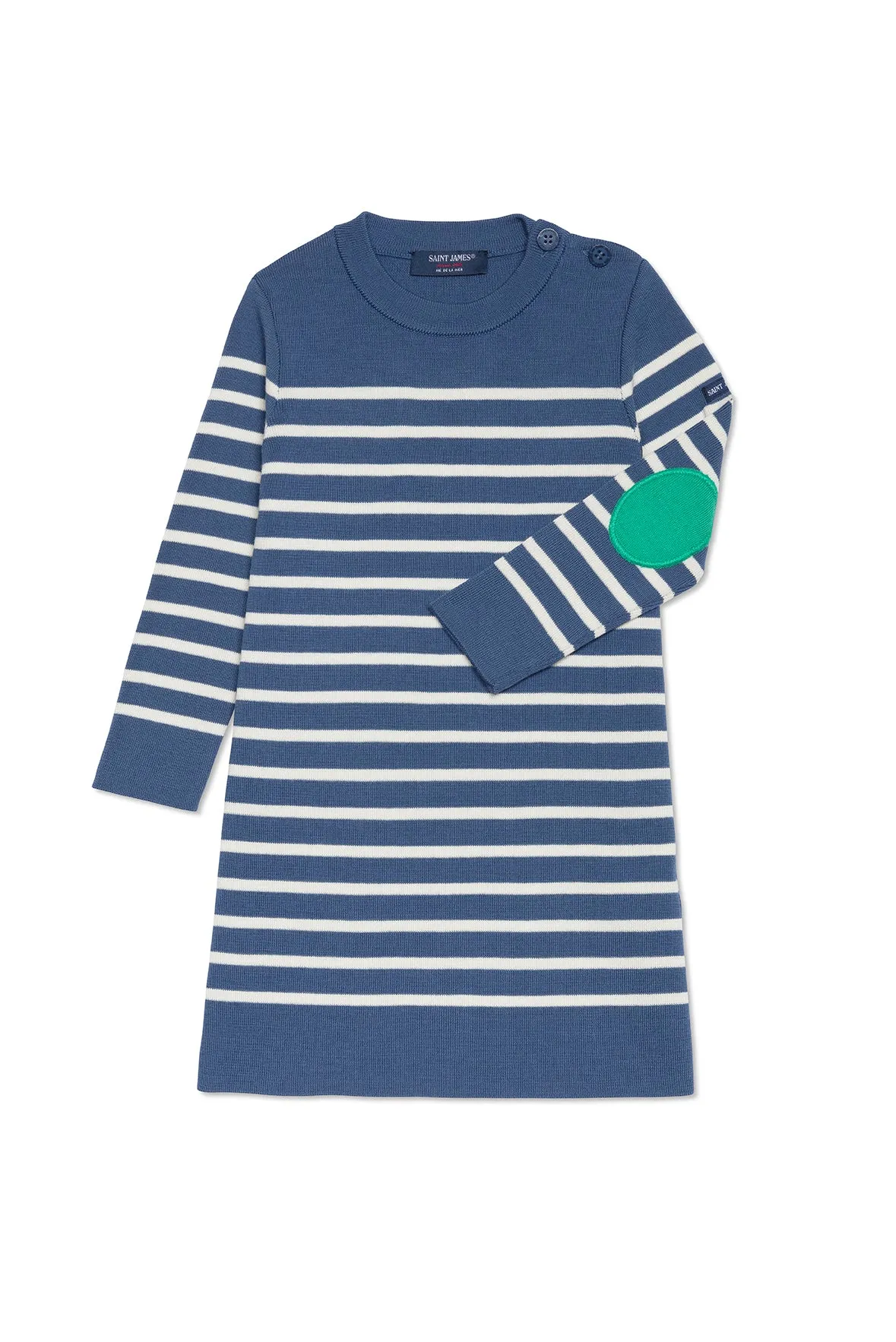 Brégançon sailor striped dress - with contrasting elbow patches (JEAN/ECUME/TREFLE)