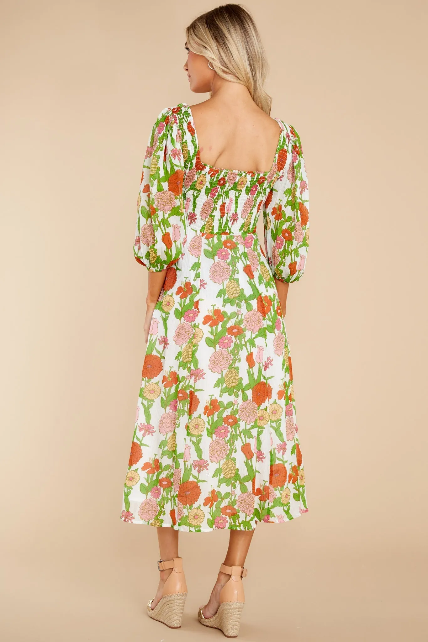 Bridget Mod Floral Melon Midi Dress