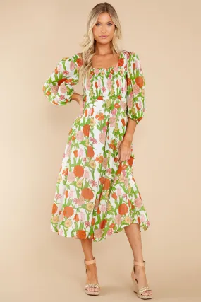 Bridget Mod Floral Melon Midi Dress