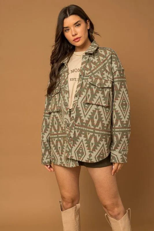 Cactus Desert Aztec Print Shacket