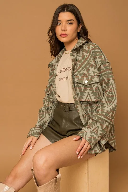 Cactus Desert Aztec Print Shacket