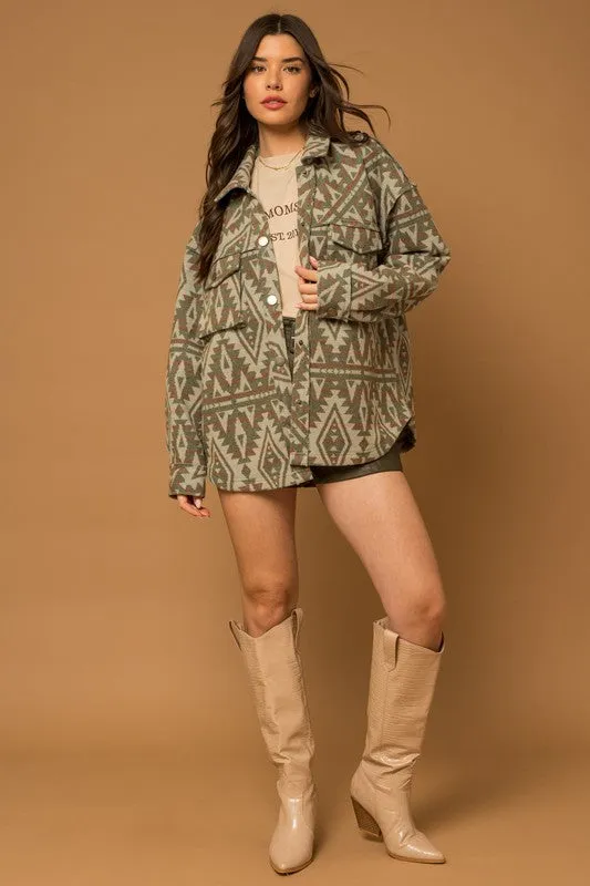 Cactus Desert Aztec Print Shacket