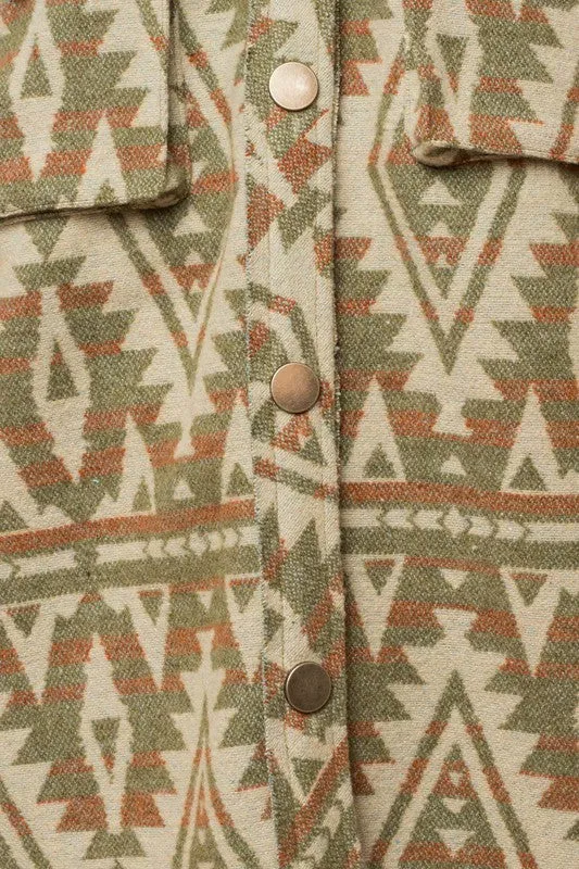 Cactus Desert Aztec Print Shacket