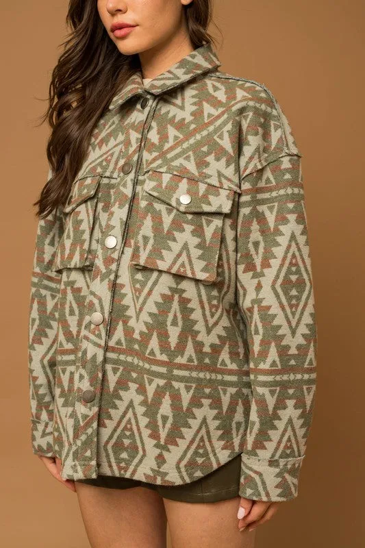 Cactus Desert Aztec Print Shacket