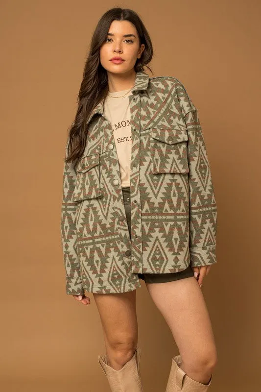 Cactus Desert Aztec Print Shacket