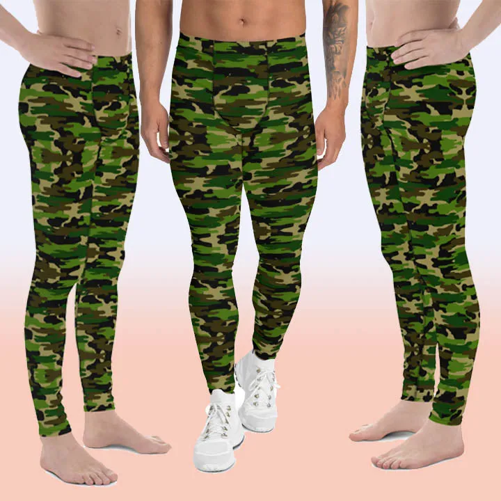 Camo Print Men's Leggings, Best Camouflage Gym Meggings Compression Pants-Made in USA